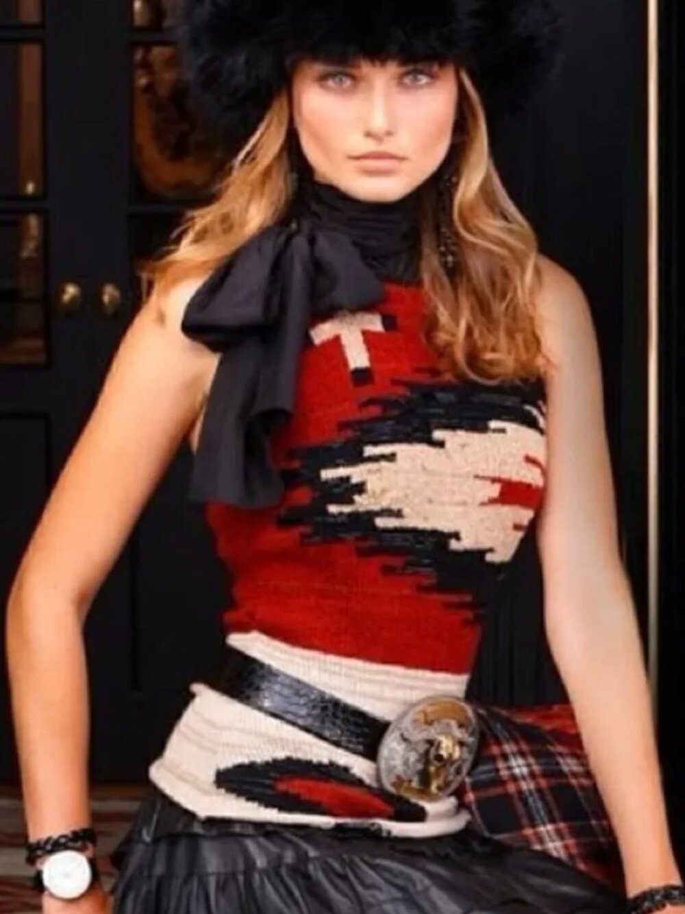 Ralph Lauren Archival 2011 Beacon Blanket Hand Knit Beaded Halter Top Silk Scarf - Picture 2 of 10